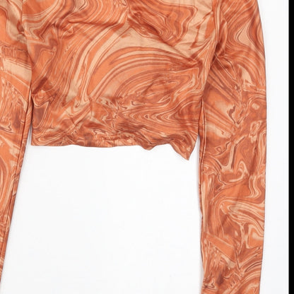SheIn Womens Orange  Polyester Cropped T-Shirt Size S Off the Shoulder - Abstract