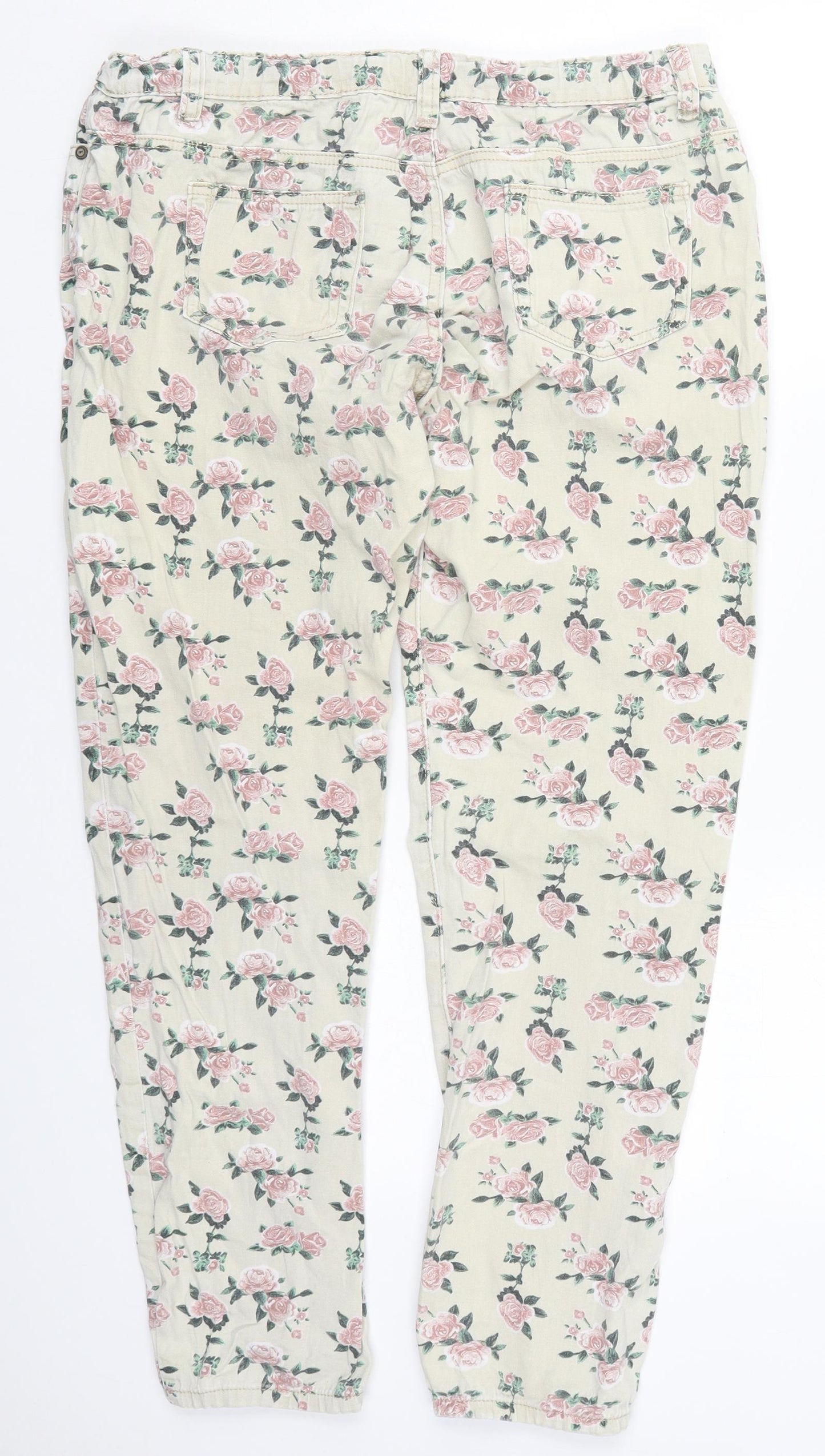 B You Womens Beige Floral Cotton Skinny Jeans Size 14 L28 in Regular Button