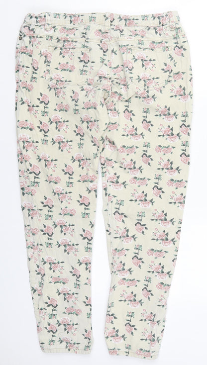 B You Womens Beige Floral Cotton Skinny Jeans Size 14 L28 in Regular Button