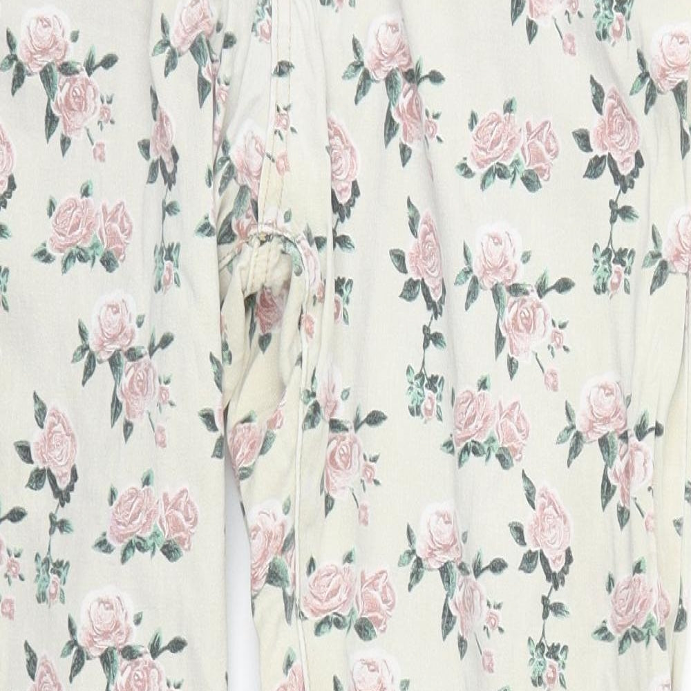 B You Womens Beige Floral Cotton Skinny Jeans Size 14 L28 in Regular Button