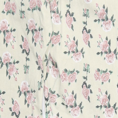 B You Womens Beige Floral Cotton Skinny Jeans Size 14 L28 in Regular Button