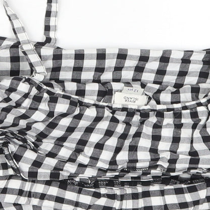 River Island Girls Grey Check Cotton Cropped Tank Size 12 Years Round Neck Pullover
