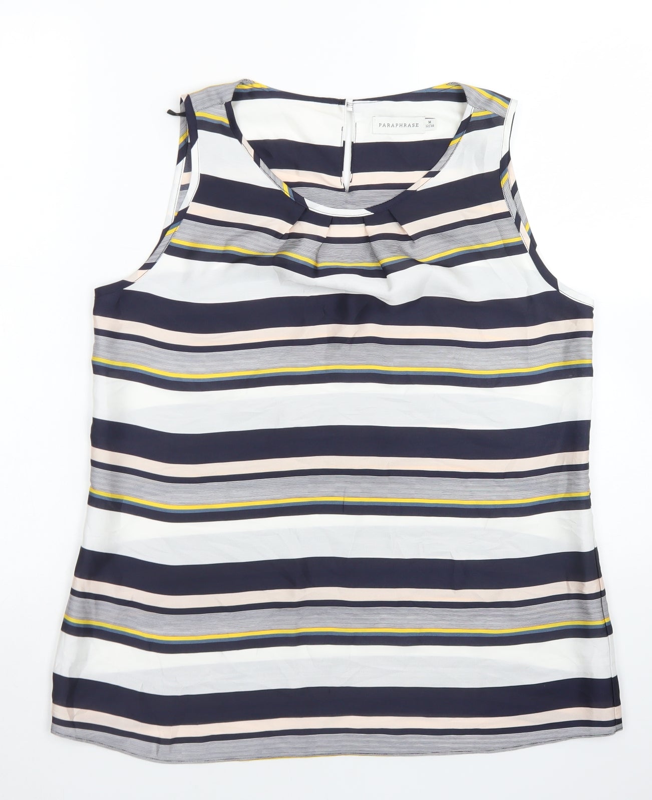 Paraphrase Womens Blue Striped Polyester Basic Blouse Size 12 Round Neck