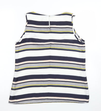 Paraphrase Womens Blue Striped Polyester Basic Blouse Size 12 Round Neck