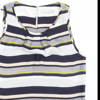 Paraphrase Womens Blue Striped Polyester Basic Blouse Size 12 Round Neck