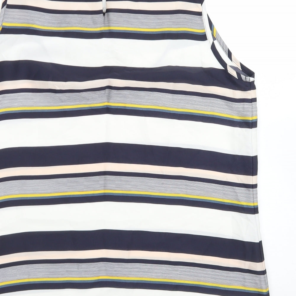 Paraphrase Womens Blue Striped Polyester Basic Blouse Size 12 Round Neck