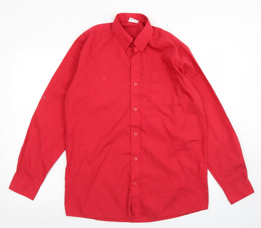 Banner Mens Red  Polyester  Dress Shirt Size 15 Collared Button