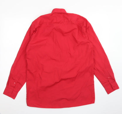 Banner Mens Red  Polyester  Dress Shirt Size 15 Collared Button