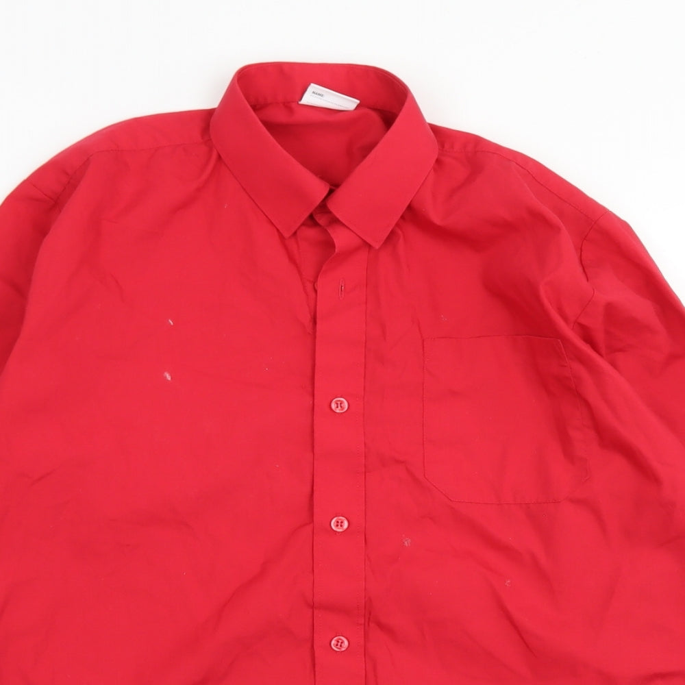 Banner Mens Red  Polyester  Dress Shirt Size 15 Collared Button