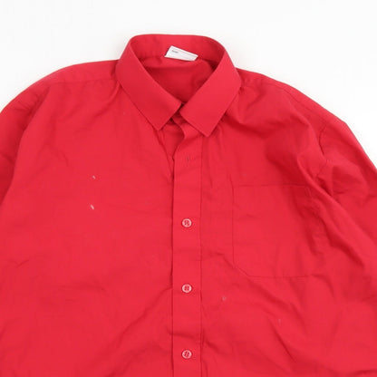 Banner Mens Red  Polyester  Dress Shirt Size 15 Collared Button