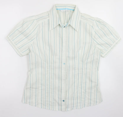 AMARANTO Womens Blue Striped Cotton Basic Button-Up Size 18 Collared