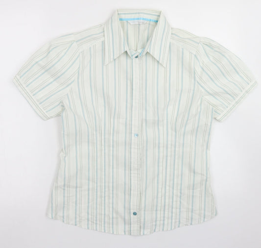 AMARANTO Womens Blue Striped Cotton Basic Button-Up Size 18 Collared