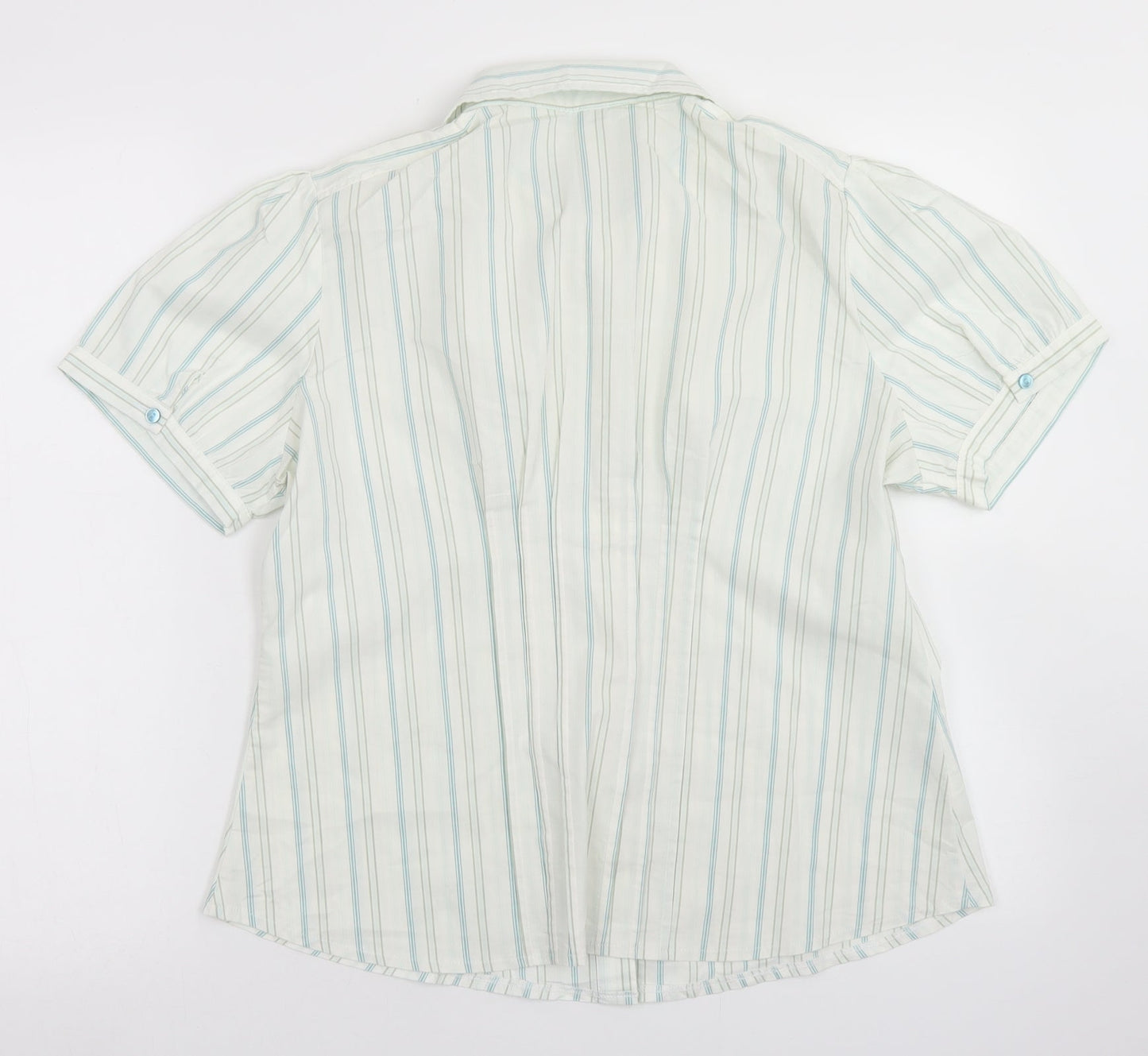 AMARANTO Womens Blue Striped Cotton Basic Button-Up Size 18 Collared