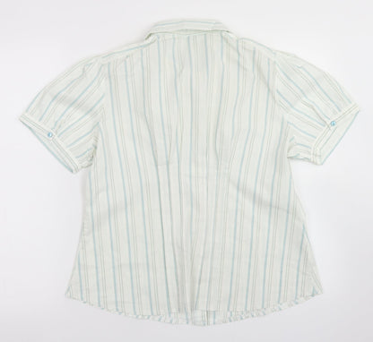 AMARANTO Womens Blue Striped Cotton Basic Button-Up Size 18 Collared
