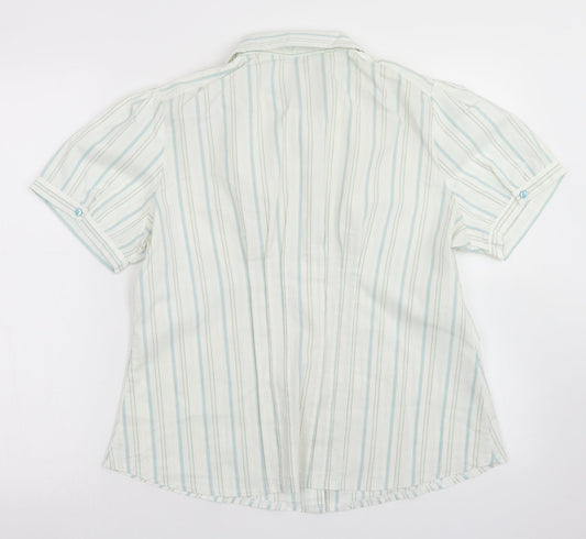 AMARANTO Womens Blue Striped Cotton Basic Button-Up Size 18 Collared