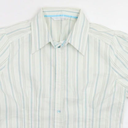 AMARANTO Womens Blue Striped Cotton Basic Button-Up Size 18 Collared