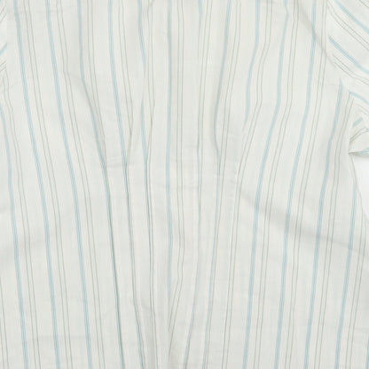 AMARANTO Womens Blue Striped Cotton Basic Button-Up Size 18 Collared