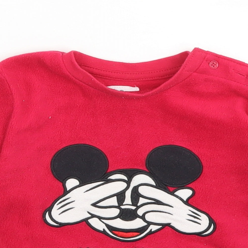 Primark Girls Red  Polyester Pullover T-Shirt Size 12-18 Months Crew Neck Button - Mickey Mouse