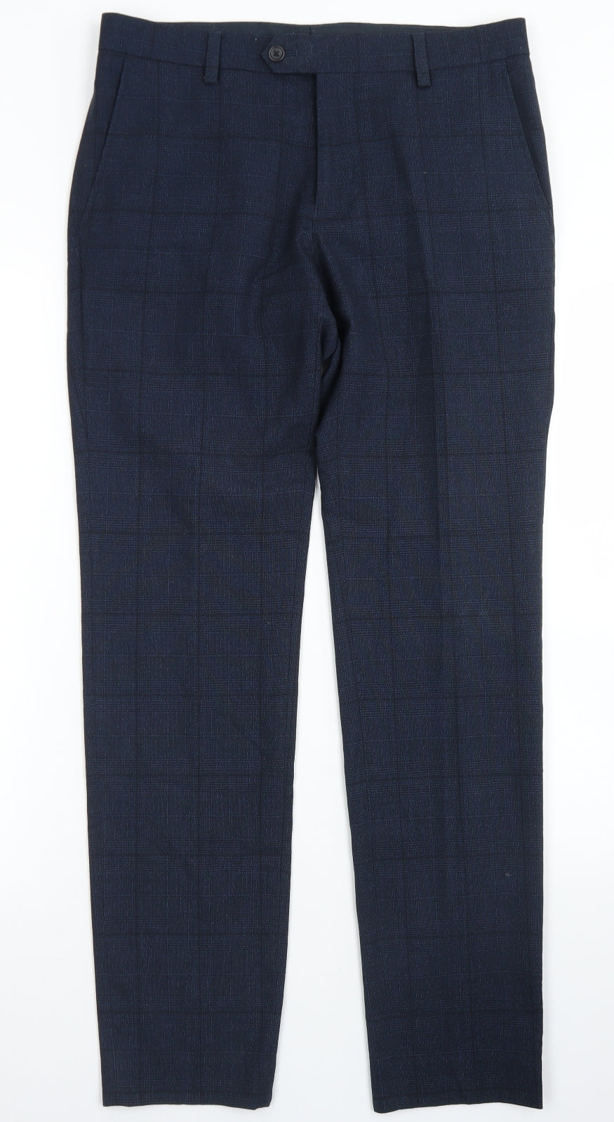 NEXT Mens Blue Plaid Polyester Dress Pants Trousers Size 30 in L31 in Regular Button