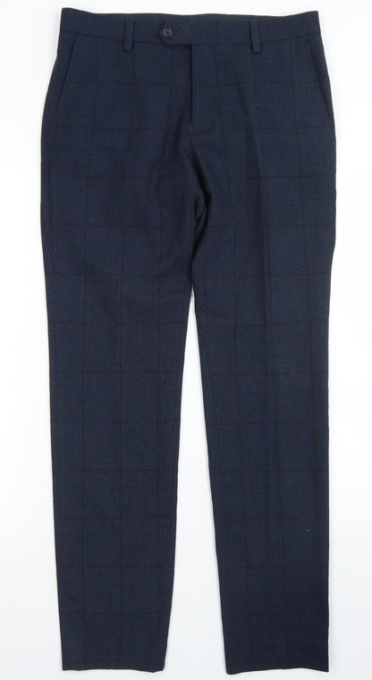 NEXT Mens Blue Plaid Polyester Dress Pants Trousers Size 30 in L31 in Regular Button