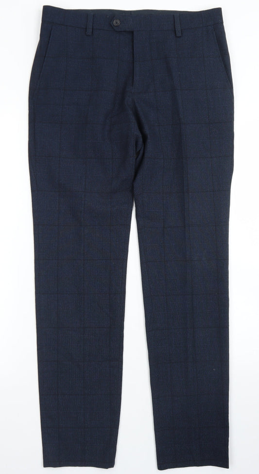 NEXT Mens Blue Plaid Polyester Dress Pants Trousers Size 30 in L31 in Regular Button