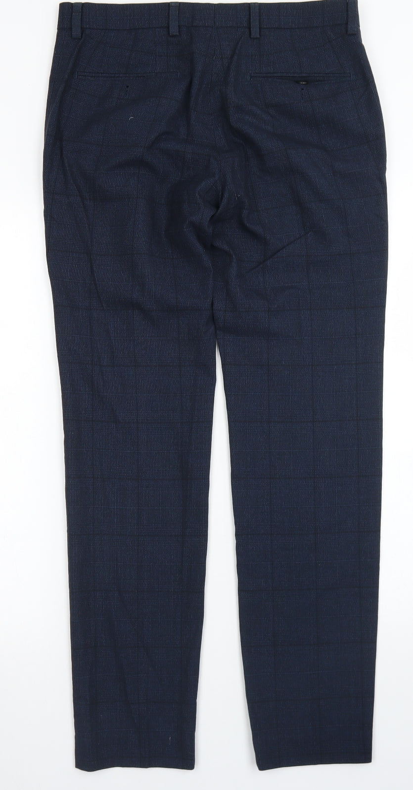 NEXT Mens Blue Plaid Polyester Dress Pants Trousers Size 30 in L31 in Regular Button