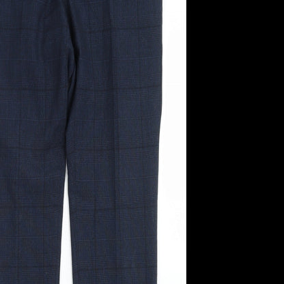 NEXT Mens Blue Plaid Polyester Dress Pants Trousers Size 30 in L31 in Regular Button