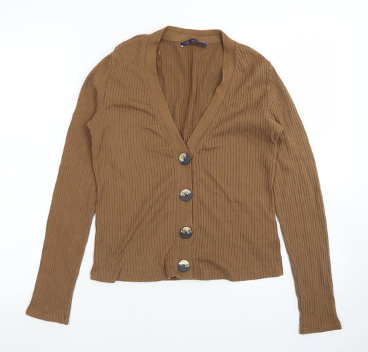 Womens UK Size 10 M&S Collection Brown Cropped T-Shirt