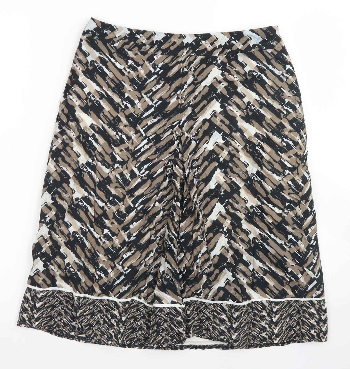 Marks & SPencer Womens Brown Geometric Cotton A-Line Skirt Size 8   Zip