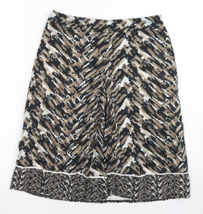 Marks & SPencer Womens Brown Geometric Cotton A-Line Skirt Size 8   Zip