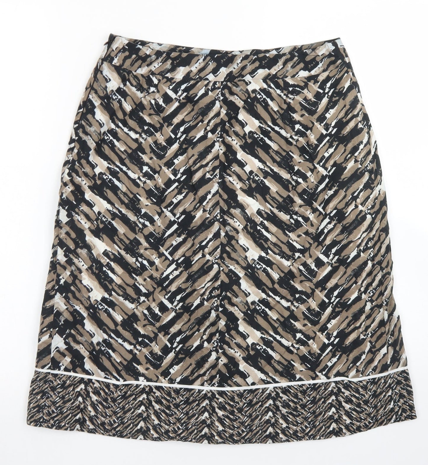 Marks & SPencer Womens Brown Geometric Cotton A-Line Skirt Size 8   Zip