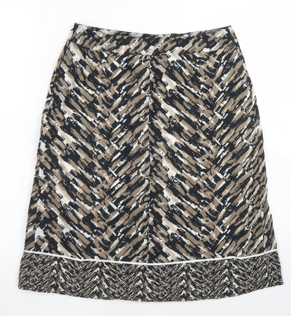 Marks & SPencer Womens Brown Geometric Cotton A-Line Skirt Size 8   Zip