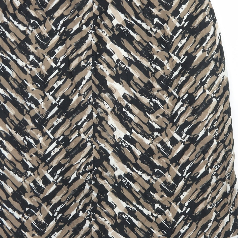 Marks & SPencer Womens Brown Geometric Cotton A-Line Skirt Size 8   Zip