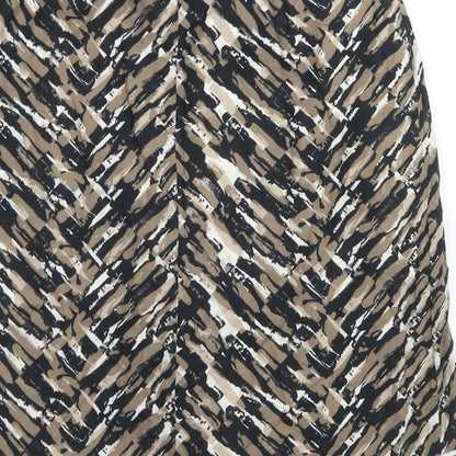 Marks & SPencer Womens Brown Geometric Cotton A-Line Skirt Size 8   Zip
