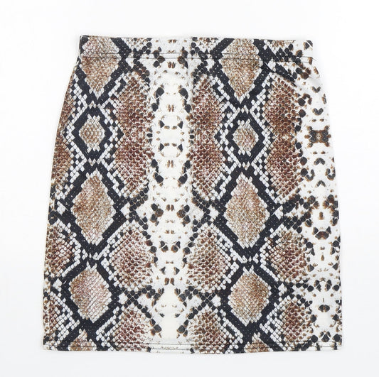 PRETTYLITTLETHING Womens Multicoloured Animal Print Polyester Mini Skirt Size 8