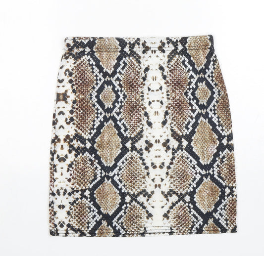 PRETTYLITTLETHING Womens Multicoloured Animal Print Polyester Mini Skirt Size 8