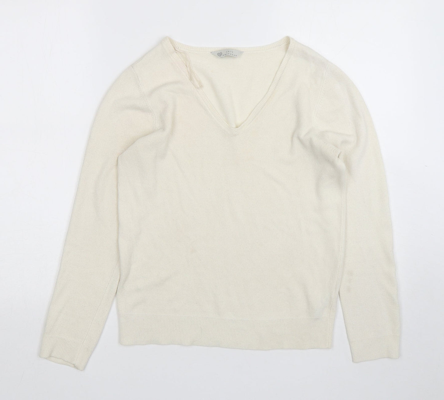 BHS Womens Beige V-Neck  Acrylic Pullover Jumper Size 10