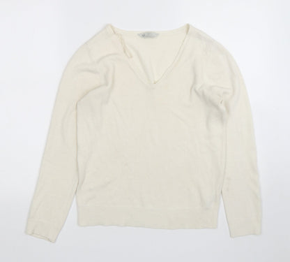 BHS Womens Beige V-Neck  Acrylic Pullover Jumper Size 10