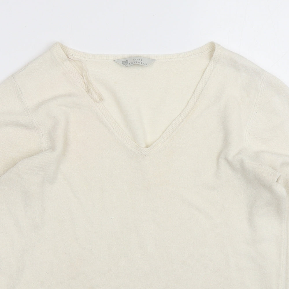 BHS Womens Beige V-Neck  Acrylic Pullover Jumper Size 10