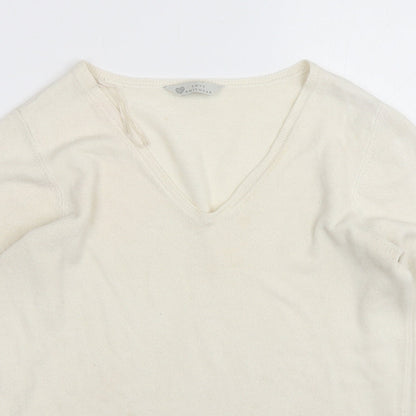 BHS Womens Beige V-Neck  Acrylic Pullover Jumper Size 10