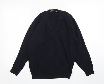 Migicfit Womens Blue V-Neck  Cotton Pullover Jumper Size 6