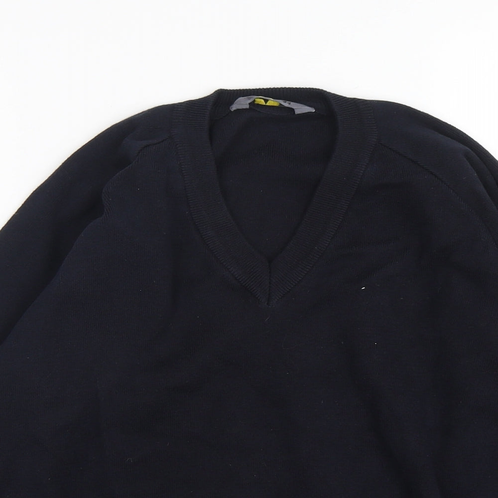 Migicfit Womens Blue V-Neck  Cotton Pullover Jumper Size 6