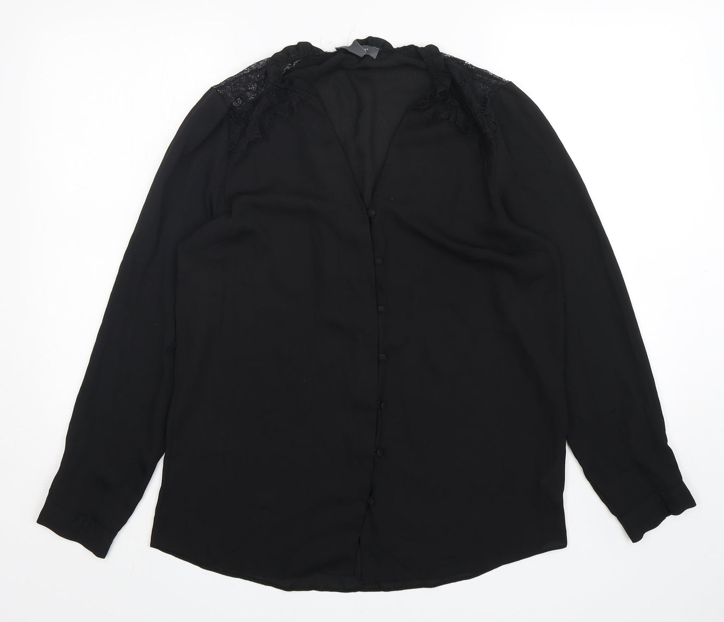 Primark Womens Black  Polyester Basic Button-Up Size 12 V-Neck