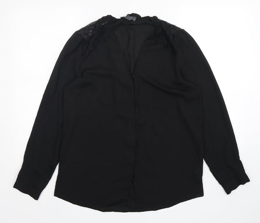 Primark Womens Black  Polyester Basic Button-Up Size 12 V-Neck