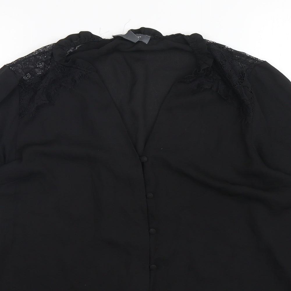 Primark Womens Black  Polyester Basic Button-Up Size 12 V-Neck