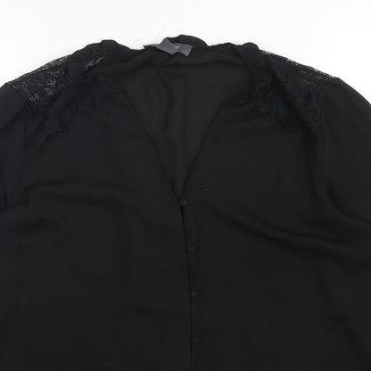 Primark Womens Black  Polyester Basic Button-Up Size 12 V-Neck