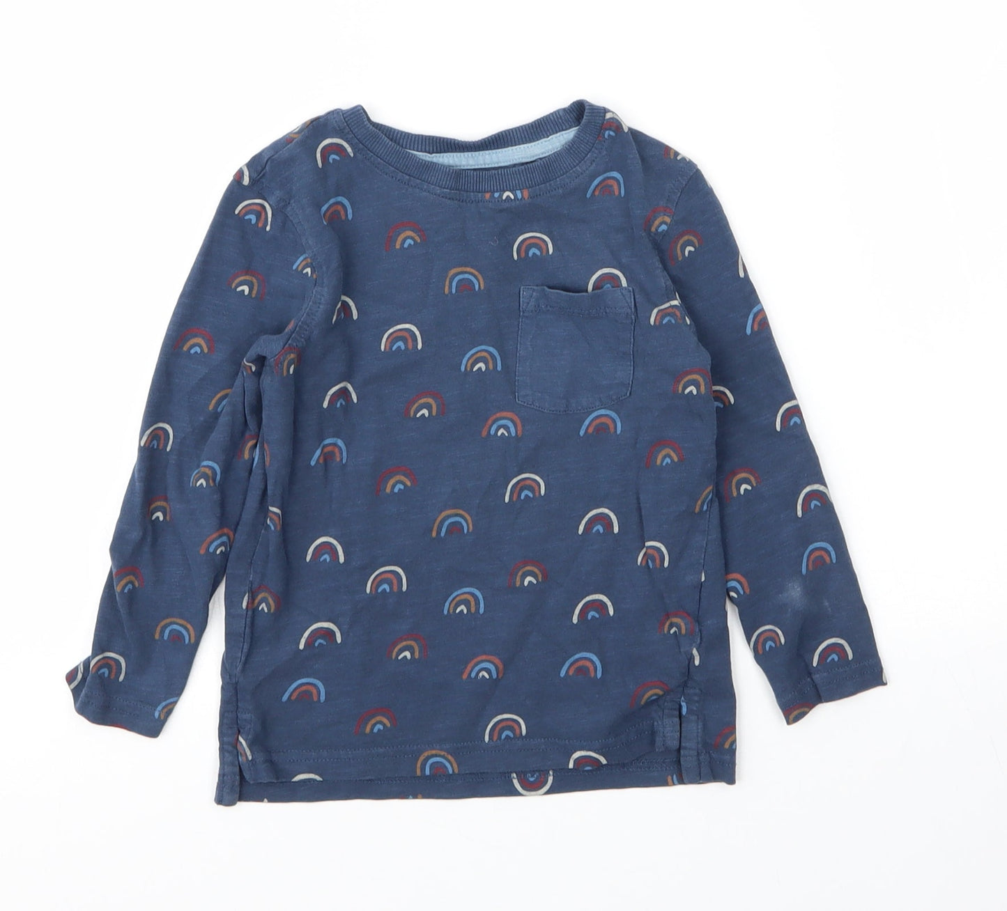 George Boys Blue  Cotton Basic T-Shirt Size 2 Years Round Neck  - Rainbow