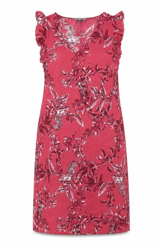 Front view of Debenhams women’s pink floral viscose shift, size UK 10, v-neck