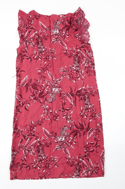 Debenhams Womens Pink Floral Viscose Shift  Size 10  V-Neck
