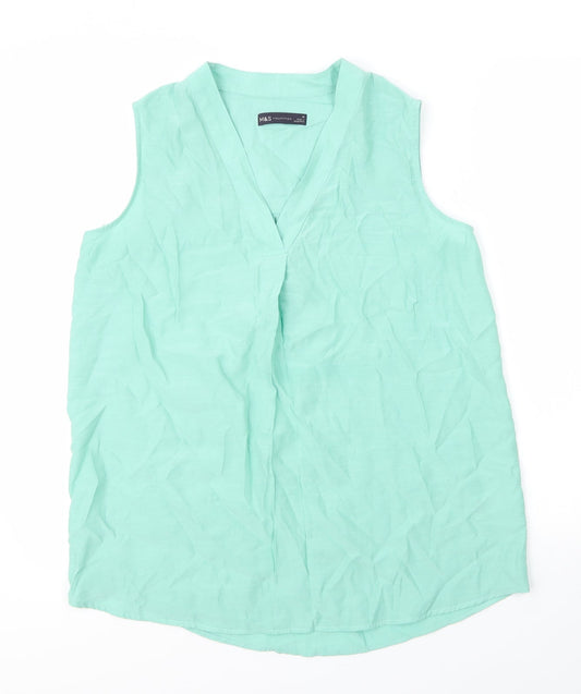 M&S Womens Green  Viscose Basic Blouse Size 10 V-Neck